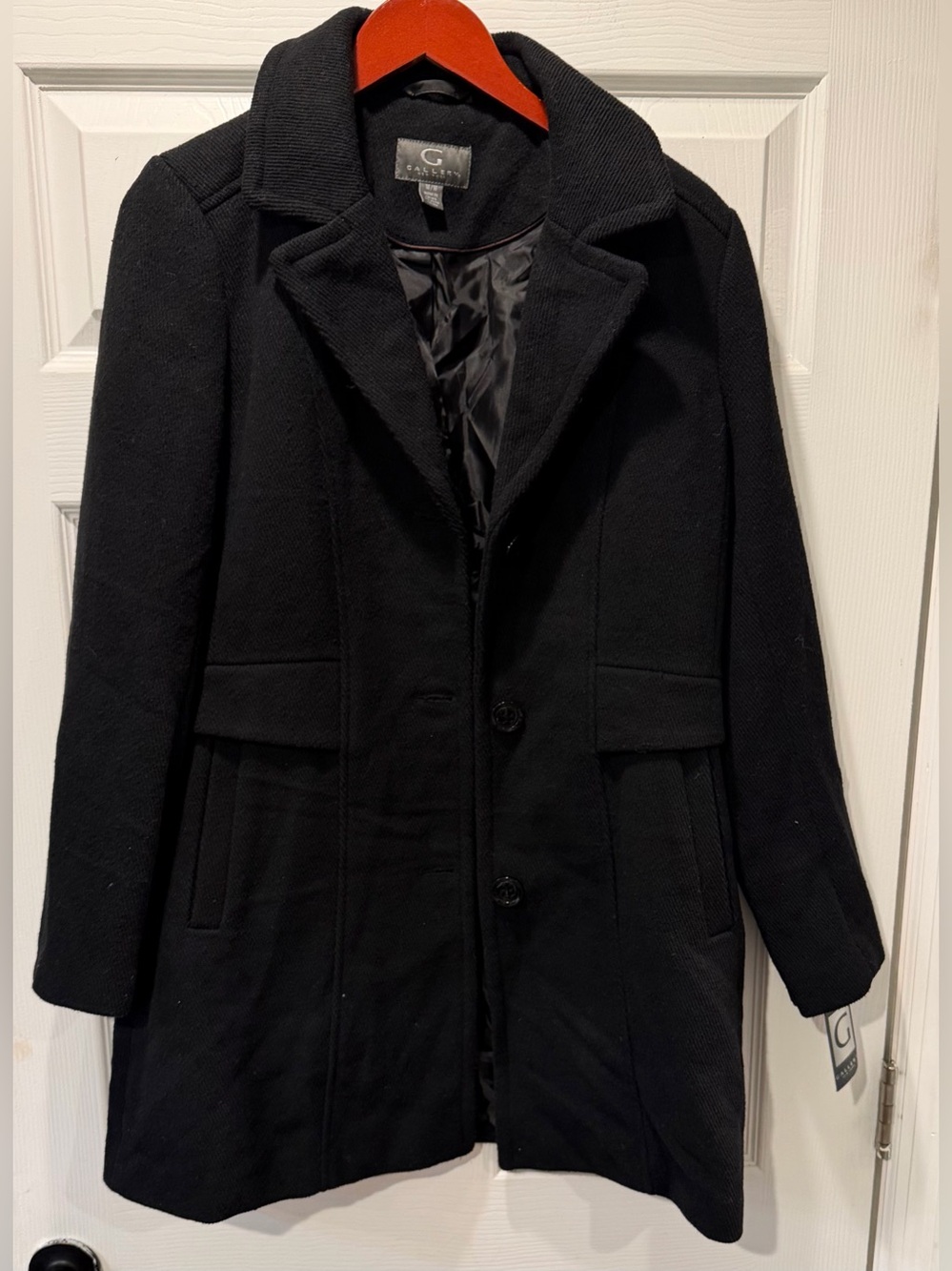 Gallery size medium black twill wool blend button down coat NEW with tags jacket